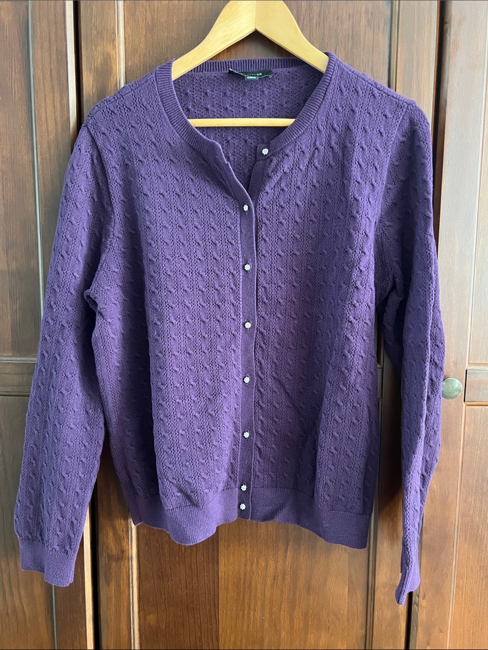 Ann Taylor Plum Cable Knit Cardigan Sweater XL Rhinestone Buttons